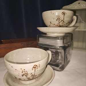 Japanese Stoneware Hand Painted Cup & Saucer Pair